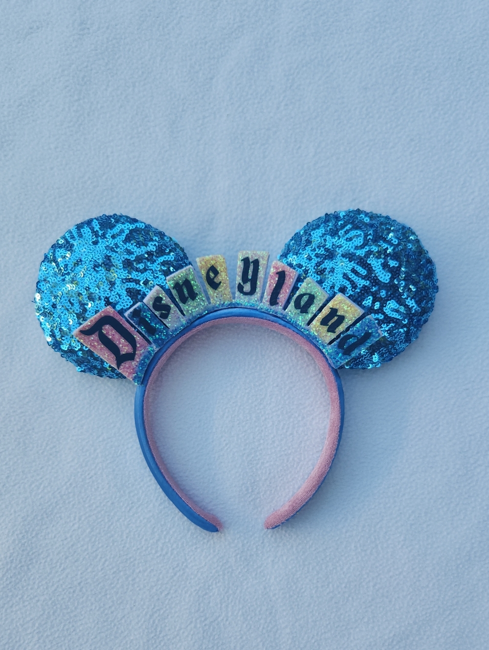 Disney Parks Blue Sequin Disneyland Marquee Minnie Mouse Ears Headband